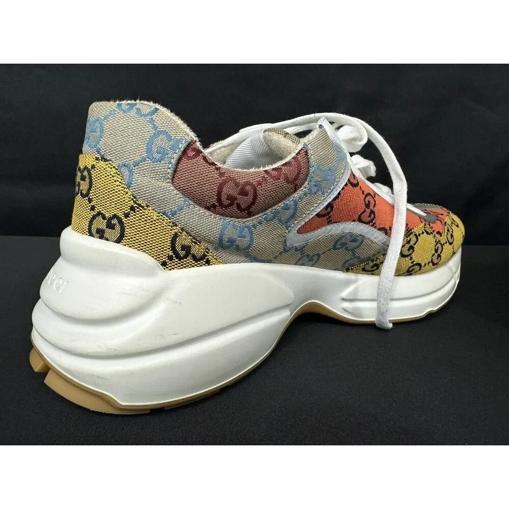 Gucci Rhyton Jacquard Monogram Multicolor Beige Sneakers Authentic Mens 11.5
